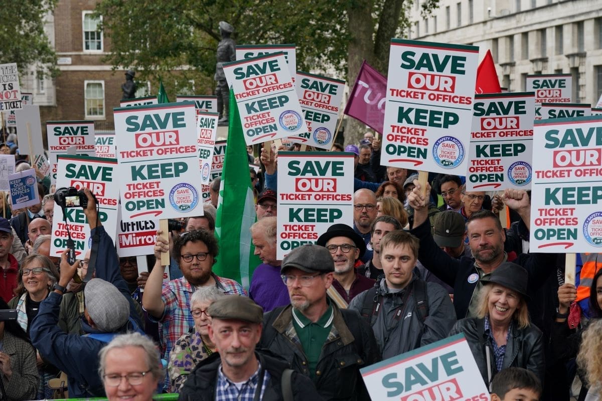 Hundreds gather at demonstration against rail ticket office closures
