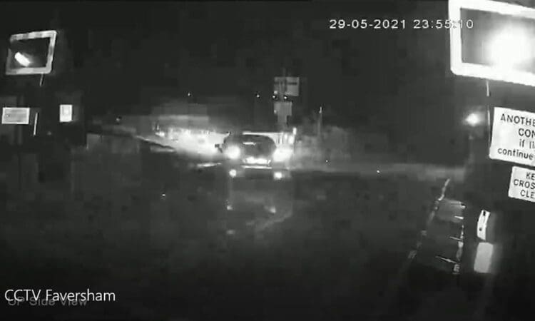Shocking CCTV shows sparks flying as woman drunkenly drives on to rail line
