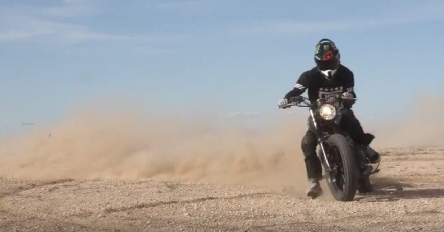 Video: Ernie Vigil on a Triumph Street Tracker in the dirt. Worth a watch