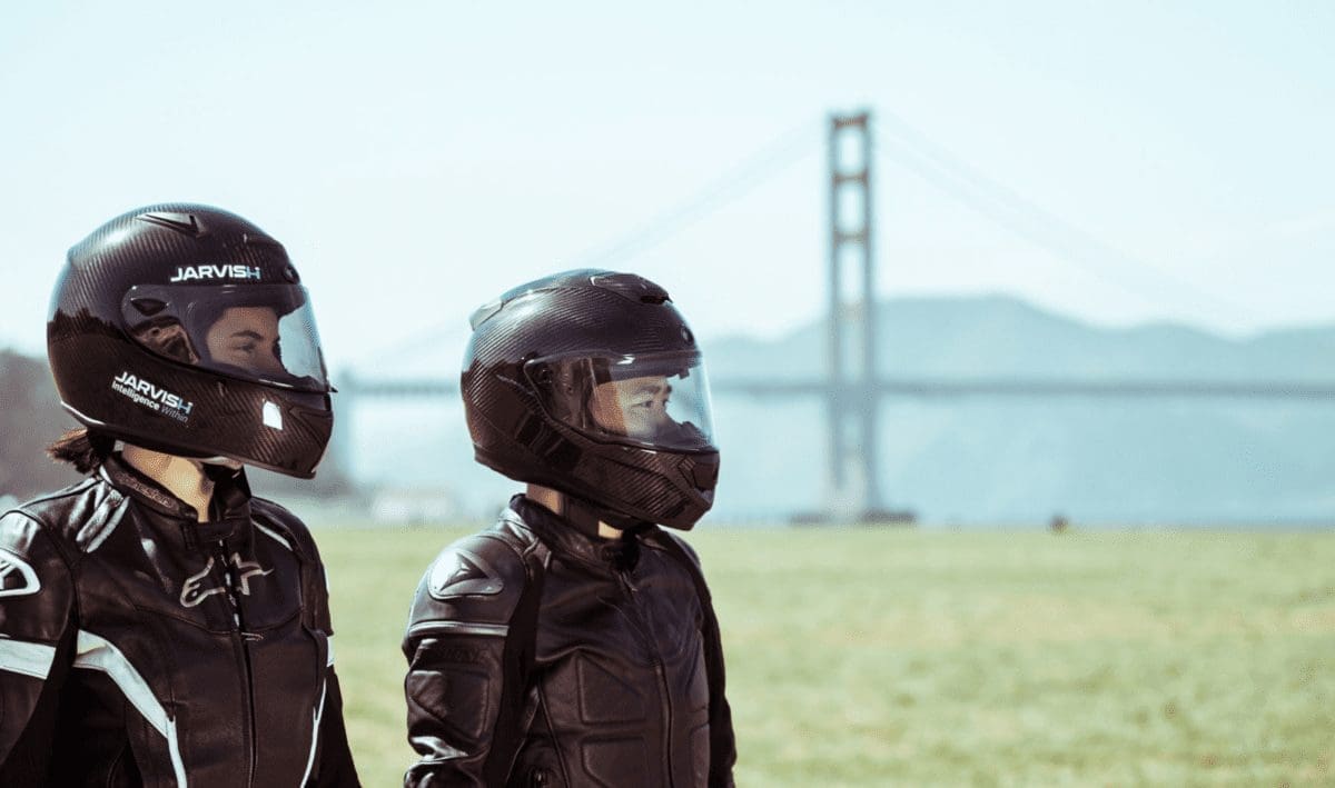 Jarvish carbon fibre SMART helmet. TWO cameras and a RETRACTABLE ‘Heads Up Display’.