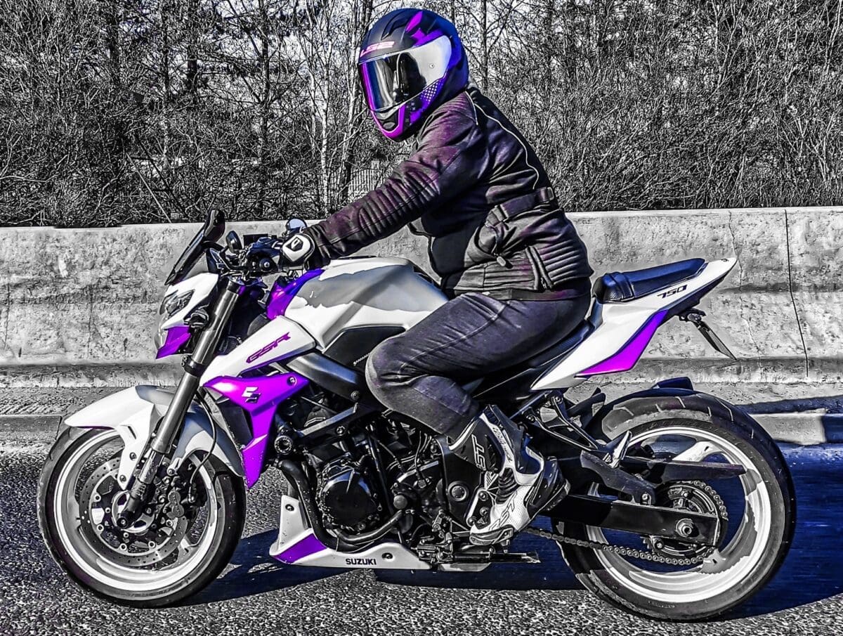 Fran Dawson and her Suzuki