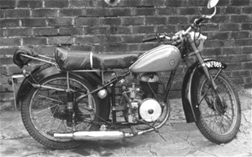 opinion07020603 The 'Oddity'. Villiers 197cc engine clamped to the Bantam frame with home made brackets. Where did that silencer come from?