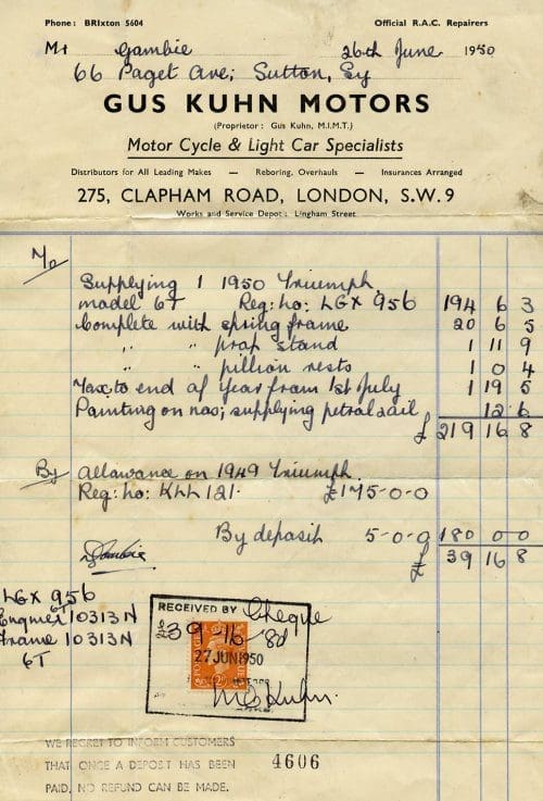 Twelve and six for 'painting on numbers, supplying petrol and oil'...